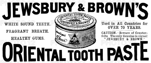 Advertisement for Jewsbury & Brown's Oriental Tooth Paste, 1895. Creator: Unknown.