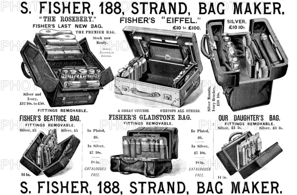 Advertisement for S. Fisher, bag maker, 1895. Creator: Unknown.