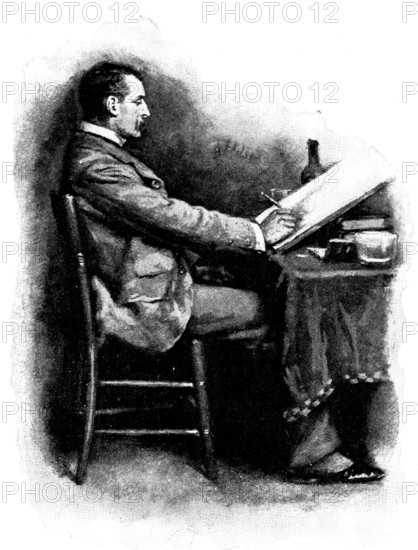 Eve's Ransom...He amused himself with sketching ideal cottages, 1895. Creator: George Meisenbach.