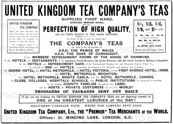 Advertisement for the United Kingdom Tea Company, 1895. Creator: Unknown.