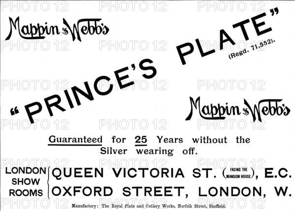 Advertisement for Mappin & Webb's "Prince's Plate", 1895. Creator: Unknown.