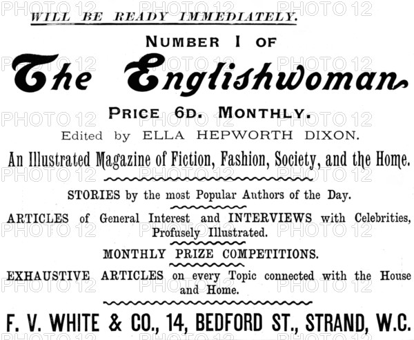 Advertisement for "The Englishwoman" magazine, 1895. Creator: Unknown.