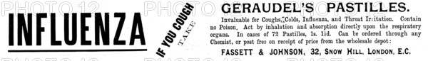Advertisement for Géraudel's Pastilles, 1895. Creator: Unknown.