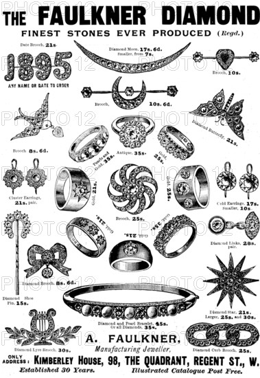 Advertisement for A. Faulkner, Manufacturing Jeweller, 1895. Creator: Unknown.