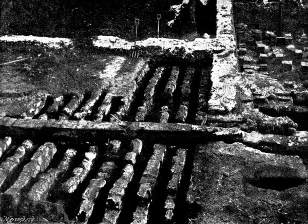 The Roman Villa recently discovered at Darenth...: hypocaust with chalk blocks, looking east, 1895. Creator: Ernest Christopher Youens.