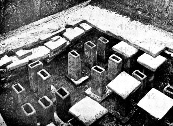The Roman Villa recently discovered at Darenth, Kent: hypocaust constructed with flue-tiles, 1895. Creator: Ernest Christopher Youens.