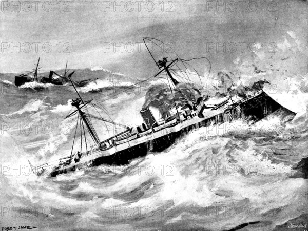 The Spanish war-ship "Reina Regente," reported lost near the Straits of Gibraltar, 1895. Creator: George Meisenbach.