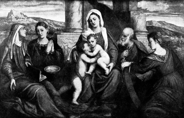 Venetian Art at the New Gallery: The Virgin and Child with Saints - by Bonifazio, 1895. Creator: Unknown.