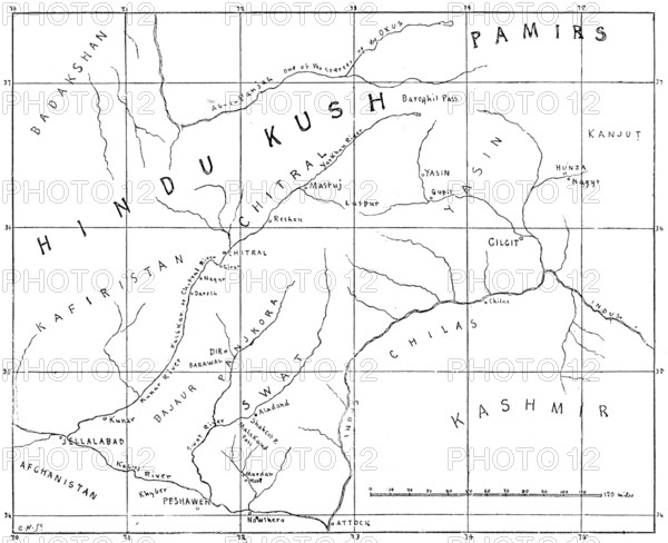 Sketch map of the Chitral Campaign, 1895. Creator: Carl Hentschel.