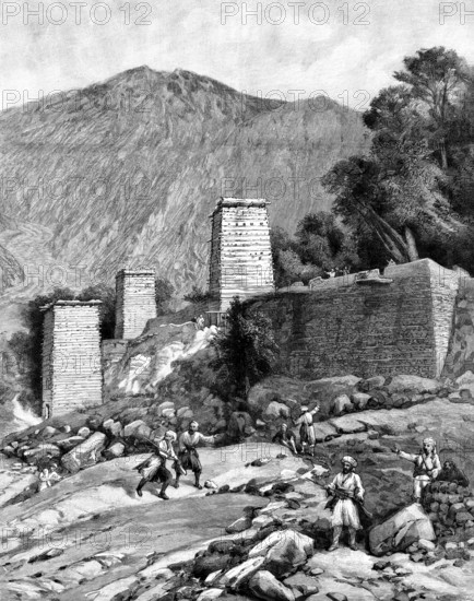 The Chitral Expedition: the Fort at Chitral as seen from the river, 1895. Creator: P Naumann.