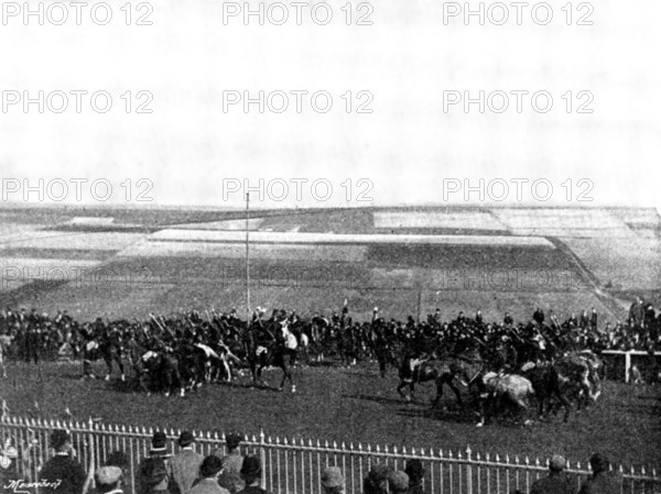 The Volunteer Manoeuvres at Brighton: March Past - Mounted Rifles, 1895. Creator: Symmons & Thiele.