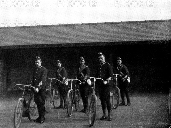 The Volunteer Manoeuvres at Brighton: Cyclist, 4th East Surrey Volunteers, 1895. Creator: Symmons & Thiele.