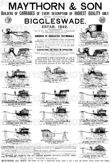 Advertisement for Maythorn & Son, carriages, 1895. Creator: Unknown.