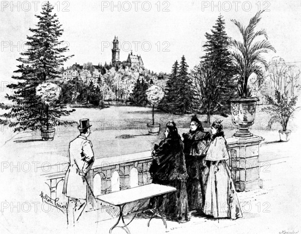 The Queen's Visit to...Friedrichshof: Her Majesty on the Castle terrace, 1895. Creator: George Meisenbach.