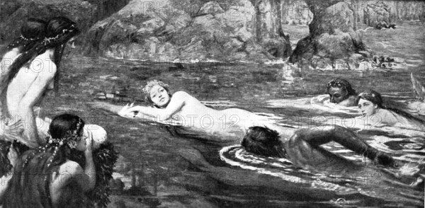 Pictures from the New Gallery: A Race: Mermaids and Tritons - C. Smithers, 1895. Creator: George Meisenbach.