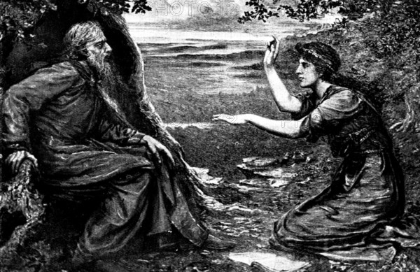 Pictures from the New Gallery: Merlin and Vivian - Mrs. Kate G. Hastings, 1895. Creator: George Meisenbach.