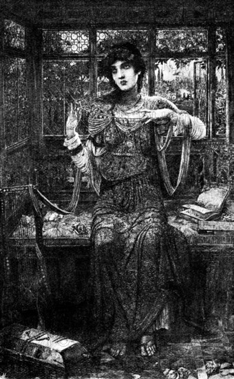 Pictures from the New Gallery: O Swallow, flying from the golden woods...J. M. Strudwick, 1895. Creator: George Meisenbach.