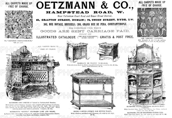Advertisement for Oetzmann & Co., furniture and carpets, 1895. Creator: Unknown.