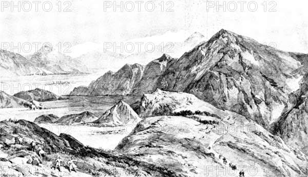 The Chitral Expedition: view of the Malakand Pass...Swat Valley and river in the distance, 1895. Creator: Carl Hentschel.