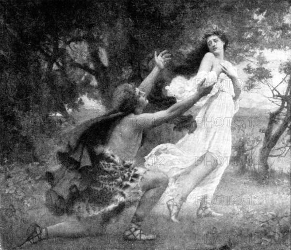 Pictures from the Royal Academy: Apollo and Daphne - Henrietta Rae (Mrs. E. Normand), 1895. Creator: George Meisenbach.