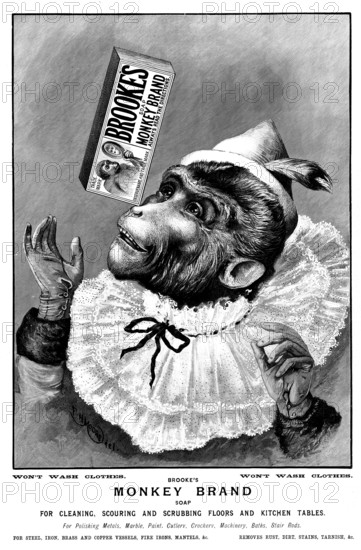 Advertisement for Brooke's Monkey Brand Soap, 1895. Creator: Unknown.