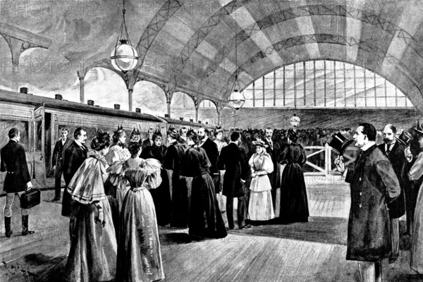 Departure of Queen Wilhelmina and the Queen Regent of the Netherlands:...Victoria Station..., 1895. Creator: George Meisenbach.