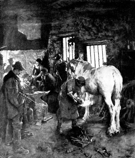 Pictures from the Royal Academy: The Smithy - Stanhope A. Forbes, A.R.A., 1895. Creator: George Meisenbach.