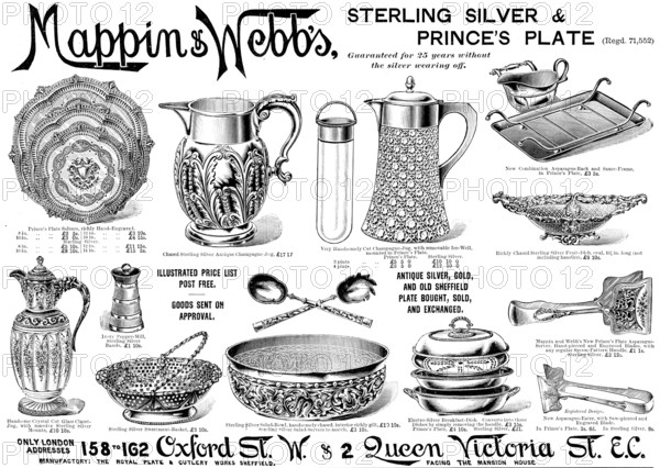Advertisement for Mappin & Webb's Sterling Silver & Prince's Plate, 1895. Creator: Unknown.
