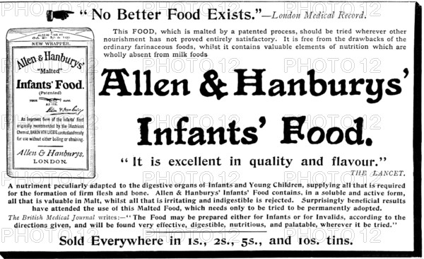 Advertisement for Allen Hanburys' Infants' Food, 1895. Creator: Unknown.