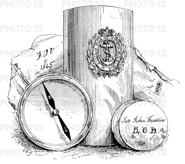 The Franklin Celebration: Franklin relics...compass, piece of plate, part of flannel shirt..., 1895. Creator: Carl Hentschel.