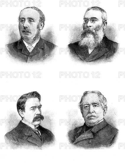Sir Lewis Morris, Sir Walter Besant, Sir William Martin Conway, and Sir William Howard Russell,1895. Creator: P Naumann.