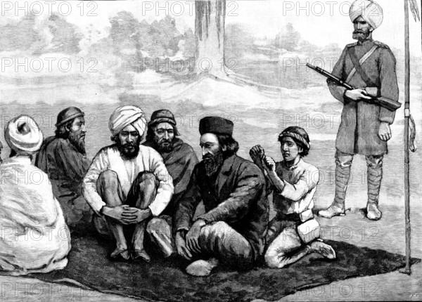 The Chitral Expedition: Sher Afzul Khan and Prisoners taken by the Khan of Dir..., 1895. Creator: P Naumann.