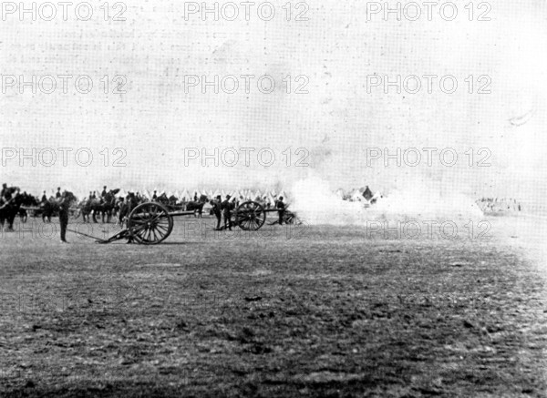 The Shahzada's Visit: the Shahzada at Aldershot - firing a royal salute after the Review, 1895. Creator: Henry R. Gibbs.