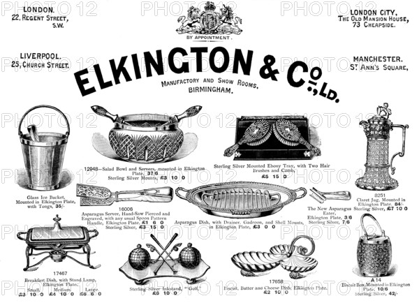 Advertisement for Elkington & Co. Ltd., manufactory and show rooms, 1895. Creator: Unknown.