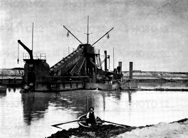 The Opening of the Baltic Canal: a floating dredge employed in deepening the canal, 1895. Creator: Unknown.