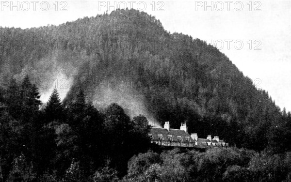 Mar Lodge, Braemar, destroyed by fire on June 14, 1895. Creator: George Washington Wilson.