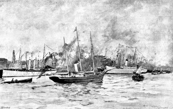 The Opening of the Baltic Canal: arrivals at Hamburg, 1895. Creator: George Meisenbach.