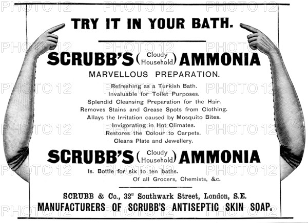 Advertisement for Scrubb's (Cloudy Household) Ammonia, 1895. Creator: Unknown.