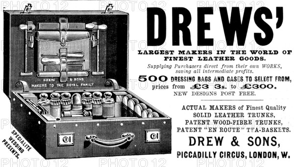 Advertisement for Drews' leather goods, 1895. Creator: Unknown.