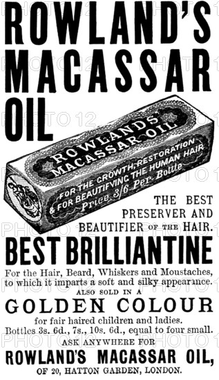 Advertisement for Rowland's Macassar Oil, 1895. Creator: Unknown.