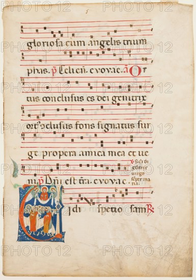 Antiphonary Leaf: Historiated "V" with Assumption, about 1270-1280. Creator: Master of Imola.