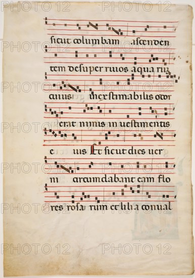 Antiphonary Leaf: Text with Musical Notation with Ornamental Letter, about 1270-1280. Creator: Master of Imola.