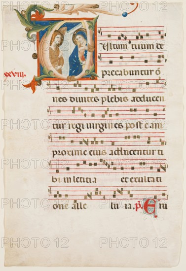 Gradual Leaf: Historiated "V" with Annunciation, c1350. Creator: Lippo Vanni.