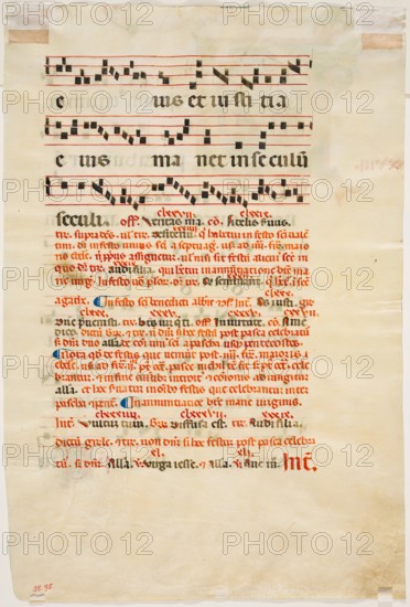 Gradual Leaf: Text with Musical Notation and Annotation, c1350. Creator: Lippo Vanni.
