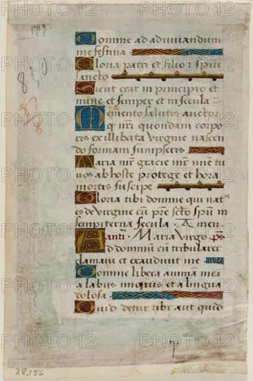 Leaf from Book of Hours: Text with Nine Ornamental Initials, c1515. Creator: Master of Morgan 85.