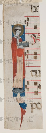 Choral Leaf Fragment: Bishop Saint as Initial "I", 13th century. Creator: Unknown.