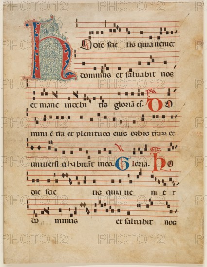 Antiphonary Leaf: Text with Musical Notation with Ornamental Initial "H", late 14th century. Creator: Unknown.