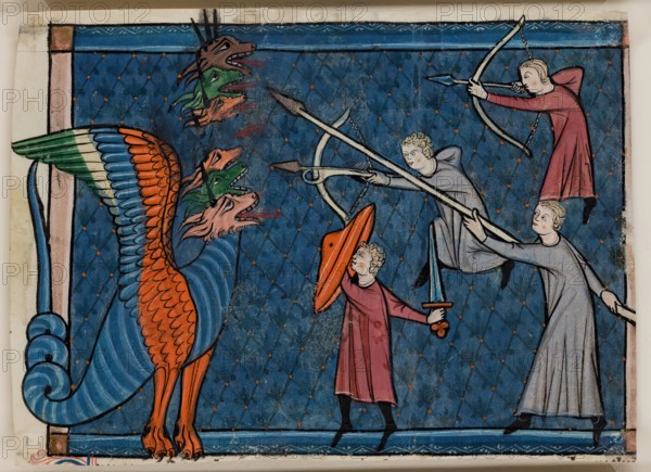 Apocalypse Leaf Fragment: The Dragon Waging War, c1295. Creator: Unknown.
