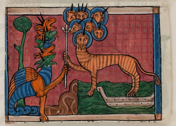 Apocalypse Leaf Fragment: The Beast of the Sea, c1295. Creator: Unknown.