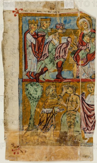 Psalter Leaf: Adoration of Magi and Baptism of Christ, between late 12th and early 13th century. Creator: Unknown.